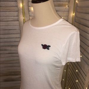 White T-shirt with rose patch